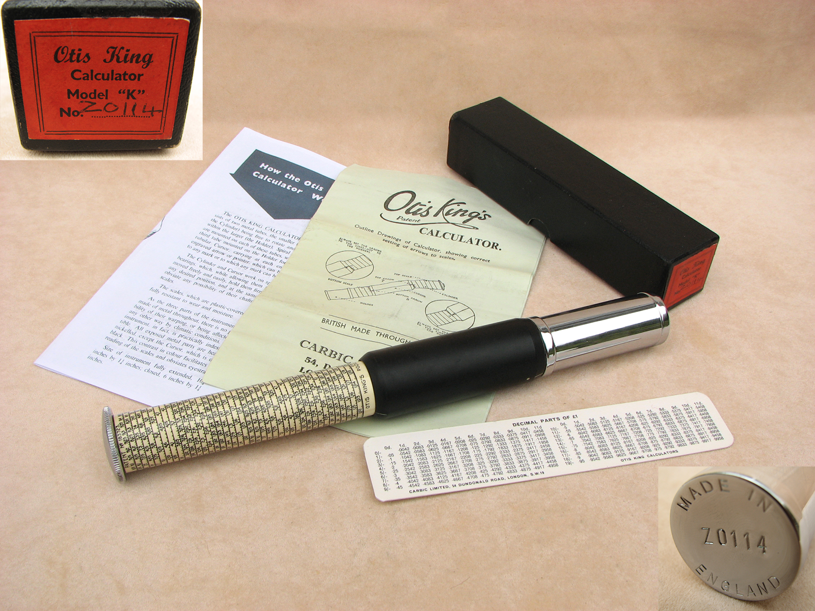 1960's Otis King Model K type C slide rule calculator with original instructions